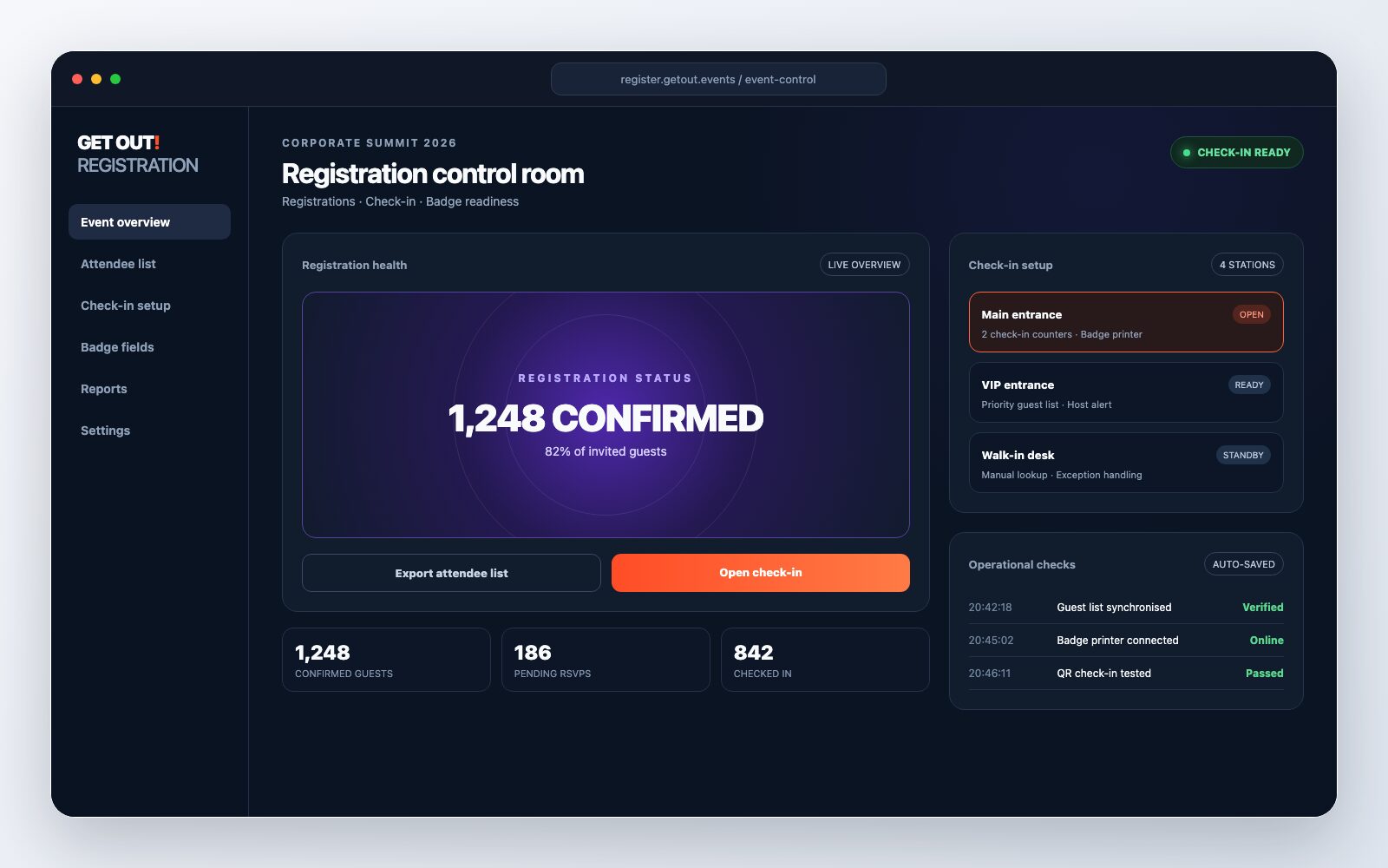 Conceptual event registration and check-in control room for a Singapore corporate event