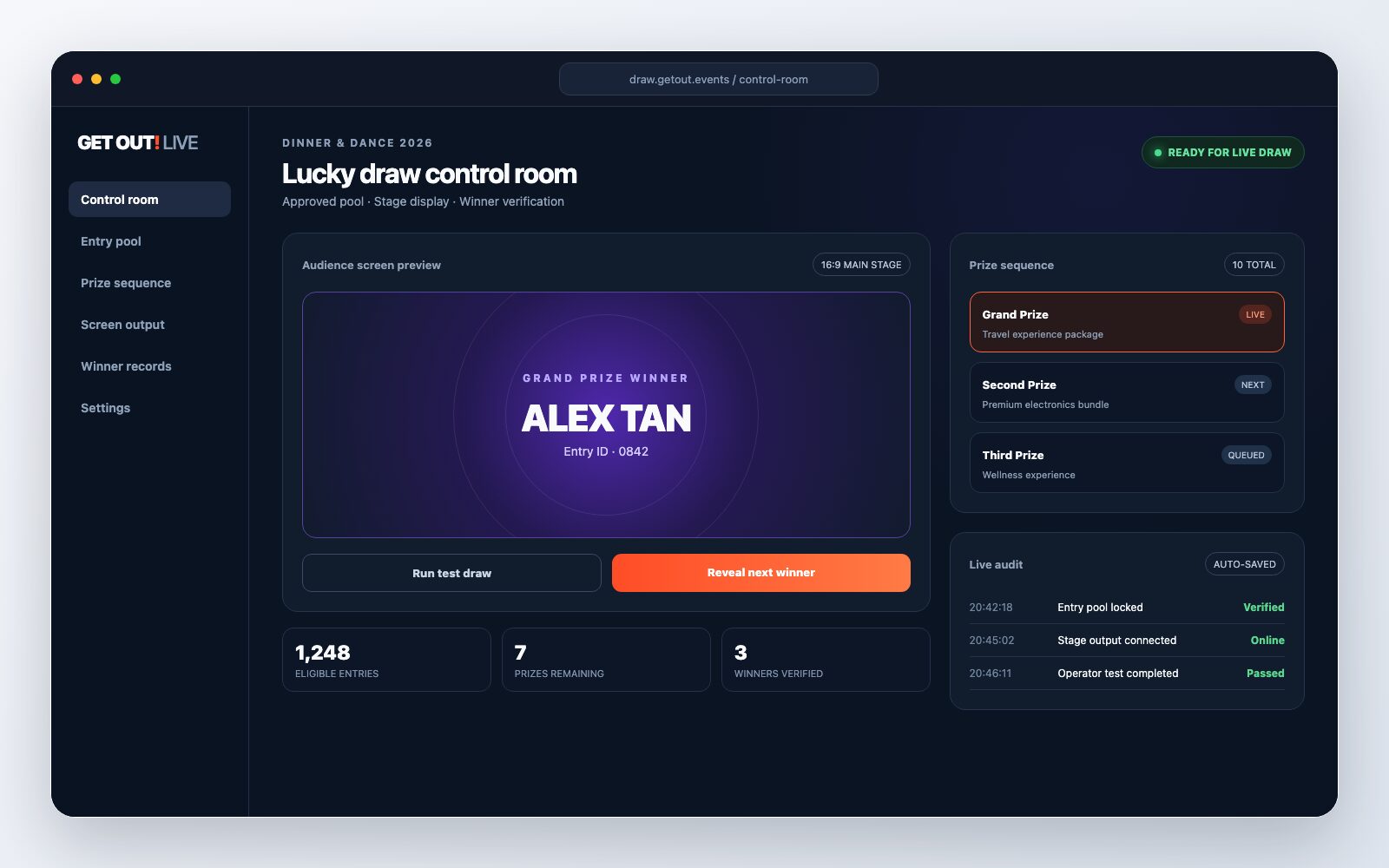 Conceptual digital lucky draw system control room for a Singapore corporate event