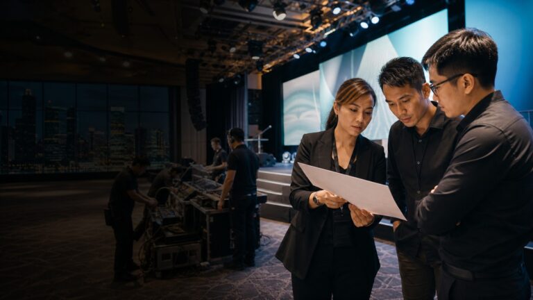 Professional event organisers coordinating a corporate event production in Singapore