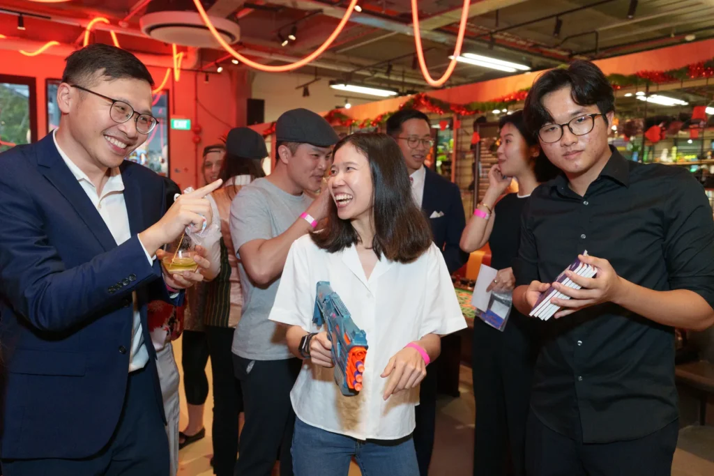 Guests socialising during a corporate year-end celebration organised by Get Out! Events
