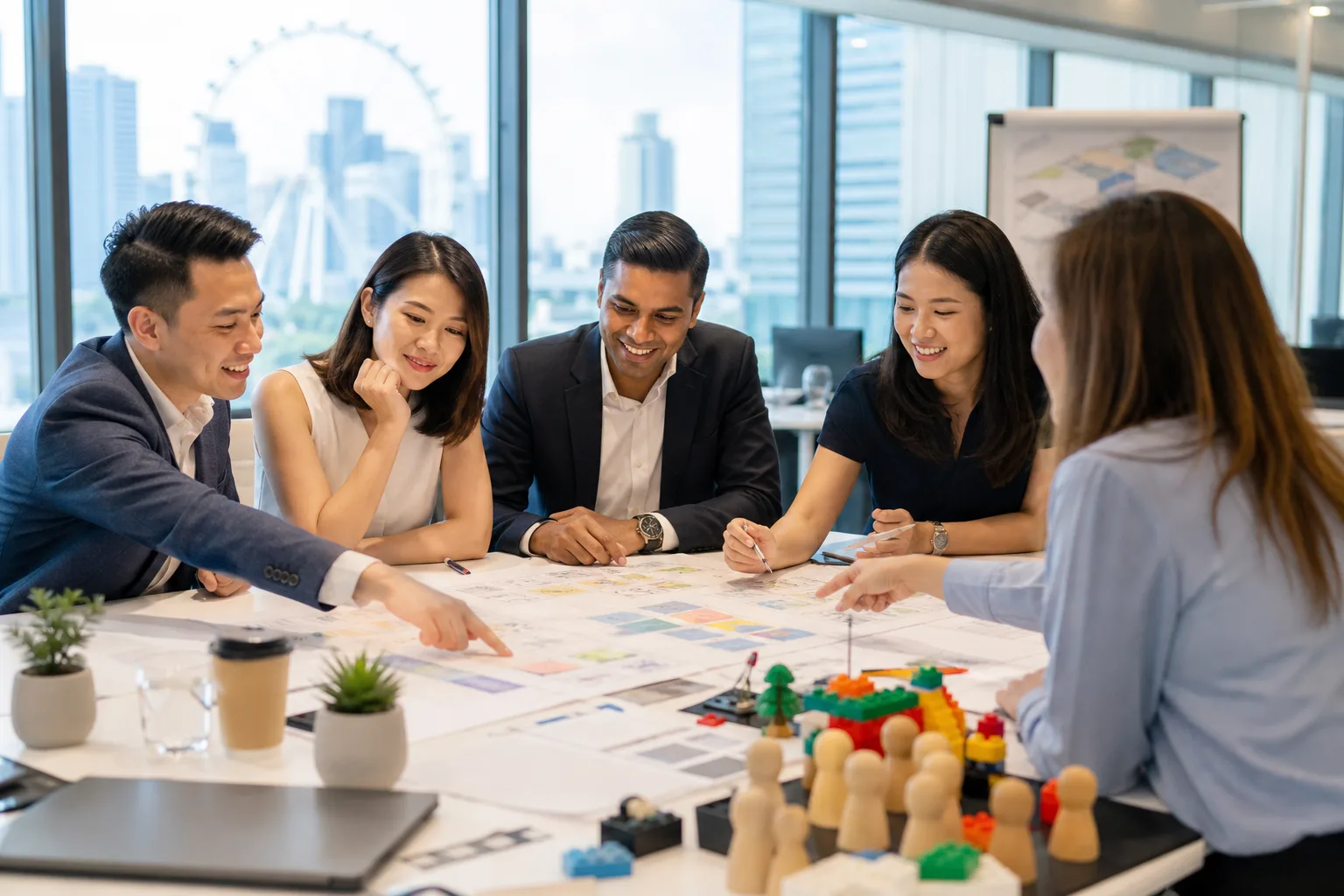 Corporate event planners reviewing team-building programme requirements in Singapore