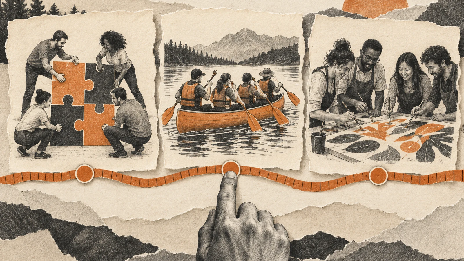Illustration comparing puzzle, paddling and art activities on three provider cards.