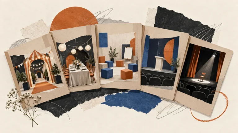 Illustration of five event portfolios showing different event formats.